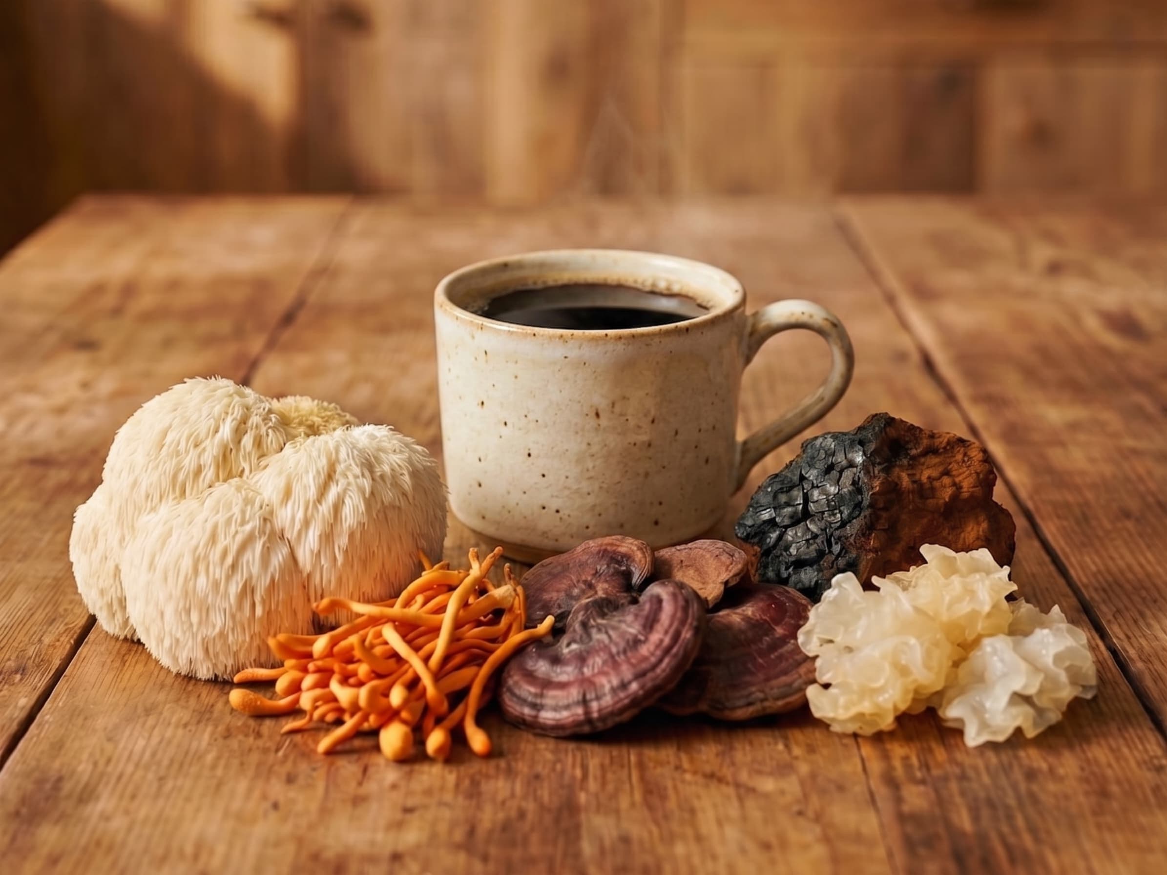 The four functional mushrooms: Lion's Mane, Cordyceps, Chaga and Reishi